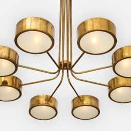Mid Century Italian Stilnovo Glass Drum Sputnik Chandelier Handmade Patina Brass Shade Modern Focus Light Living Diningroom Pendant - thumbnail 2
