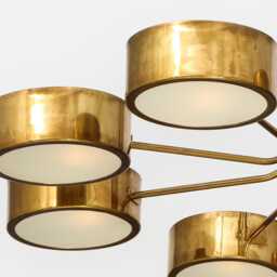 Mid Century Italian Stilnovo Glass Drum Sputnik Chandelier Handmade Patina Brass Shade Modern Focus Light Living Diningroom Pendant - thumbnail 3