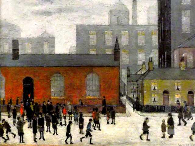 L S Lowry Authentic Print - Coming Out School Textured Image Plus Border, Fine Art Coating - image 1