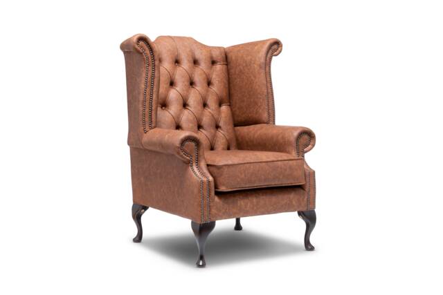 Chesterfield Queen Anne High Back Wing Chair in Vintage Apex Tan Leather - image 1