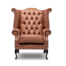 Chesterfield Queen Anne High Back Wing Chair in Vintage Apex Tan Leather - thumbnail 2