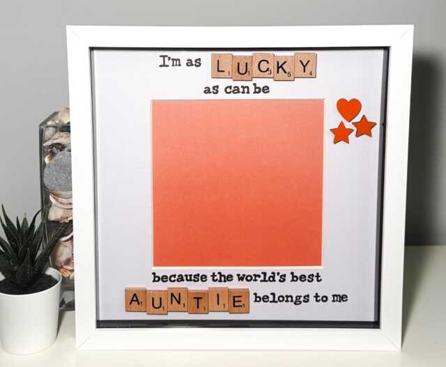 Lucky As Can Be Auntie Scrabble Art Frame Photo Handcrafted Birthday Christmas Everday Gift Loved Auntie Present - image 1