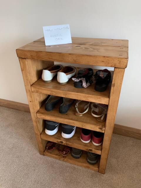 Rustic Solid Wood Shoe Rack Bench Farmhouse Hallway Storage - image 1