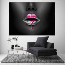 Gold Drip Lips Canvas Art, Pink Pop Art Print - Ready To Hang - thumbnail 3