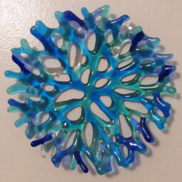 Fused Glass Coral Plate, Turquoise Blue Branching Wall Decor - thumbnail 3