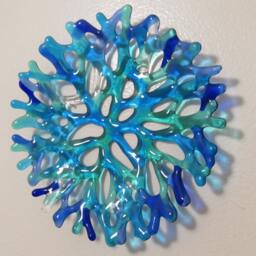 Fused Glass Coral Plate, Turquoise Blue Branching Wall Decor - thumbnail 2