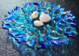 Fused Glass Coral Plate, Turquoise Blue Branching Wall Decor - thumbnail 1