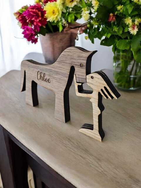Personalized Wooden Girl & Horse Sculpture Equestrian Home Decor - image 1