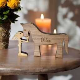 Personalized Wooden Girl & Horse Sculpture Equestrian Home Decor - thumbnail 2
