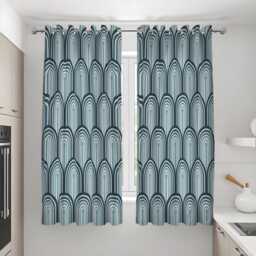 Blue Geometric Curtains, Modern Retro Arch Pattern Custom Made Drapes, Eyelet Or Rod Pocket Panels, Mid Century Home Decor - thumbnail 3