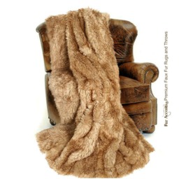 Luxury Faux Fur Throw Blanket - Light Brown Wolf, Minky Lining