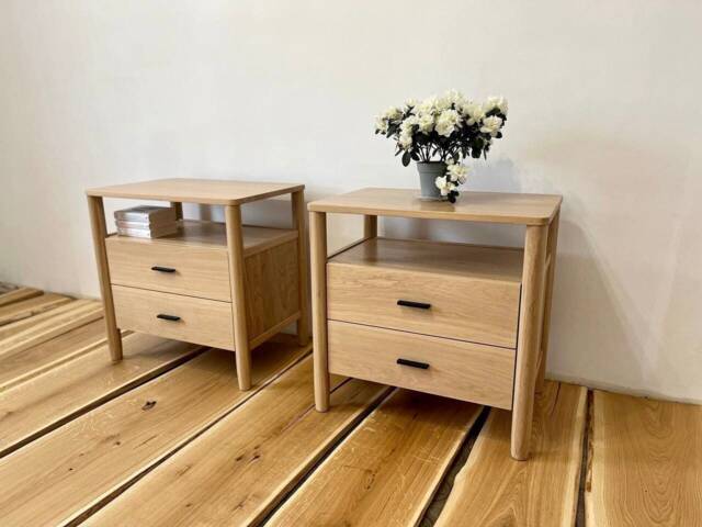 Nightstand Set Of 2 With Drawers, White Oak Bedside Table For Bedroom, Modern Solid Side Living Room, End - image 1