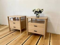 Nightstand Set Of 2 With Drawers, White Oak Bedside Table For Bedroom, Modern Solid Side Living Room, End