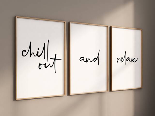 Chill Out & Relax - Set Of 3 Prints - Calming Art For Bathroom, Bedroom, Living Room Wall Decor Trio Home Instant Tranquility