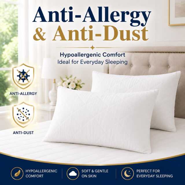 Quilted Pillows Pack Of 2 Bounce Back Hollowfibre Filled Anti Allergenic Washable Ultra Soft & Fluffy - image 1