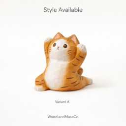 Handcrafted Wooden Yoga Cat Figurine - Decor Whimsical Ornament Desk Shelf Gift For Lovers - thumbnail 4