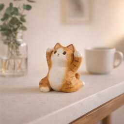Handcrafted Wooden Yoga Cat Figurine - Decor Whimsical Ornament Desk Shelf Gift For Lovers - thumbnail 1