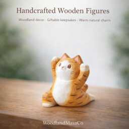Handcrafted Wooden Yoga Cat Figurine - Decor Whimsical Ornament Desk Shelf Gift For Lovers - thumbnail 2