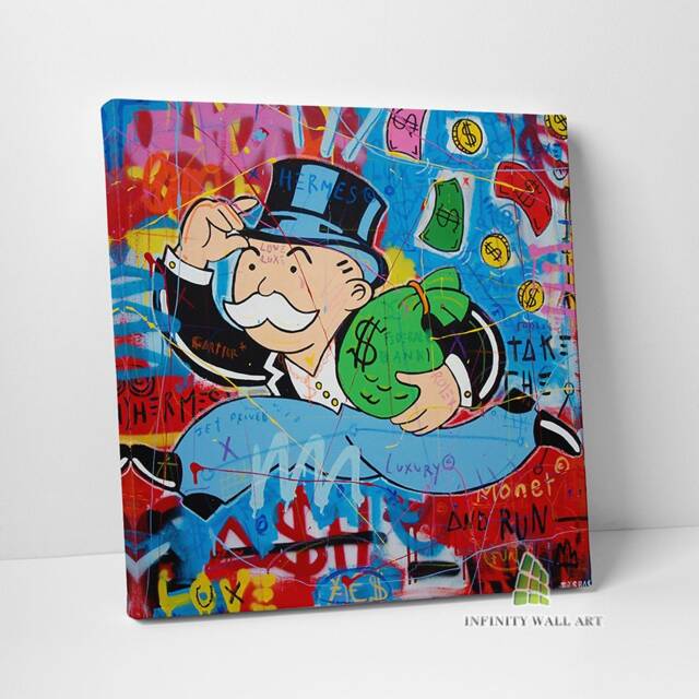 Graffiti Monopoly Money Man Canvas Art Wall Print Picture Abstract Banksy Style Framed Home Decor -D602 - image 1