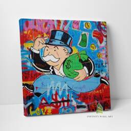Graffiti Monopoly Money Man Canvas Art Wall Print Picture Abstract Banksy Style Framed Home Decor -D602 - thumbnail 1