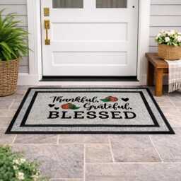 Thanksgiving Pumpkin Doormat - Grateful Thankful Blessed, Washable Porch Decor - thumbnail 4