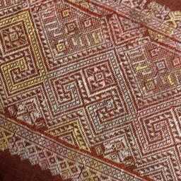 Vintage Hmong Hemp Pillow Handwoven Tribal Textile, Brown & Navy Batik - thumbnail 3