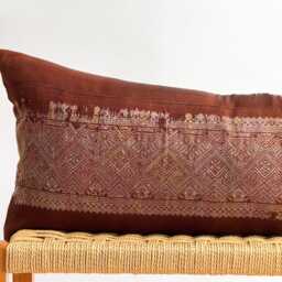 Vintage Hmong Hemp Pillow Handwoven Tribal Textile, Brown & Navy Batik - thumbnail 2