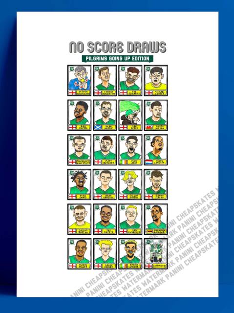 Plymouth Argyle Vol 2 - No Score Draws Pilgrims Going Up Edition A3 Print Of 24 Hand-Drawn Panini-style Doodles Pafc's League 1 Winners - image 1