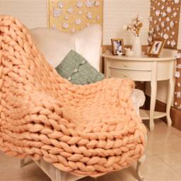 Handmade Chunky Knit Merino Wool Blanket, Bulky Throw - thumbnail 3