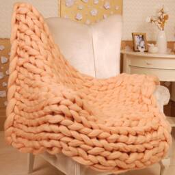 Handmade Chunky Knit Merino Wool Blanket, Bulky Throw - thumbnail 1