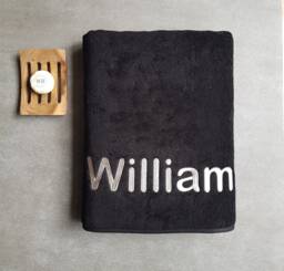 Personalized Black Bath Sheet Egyptian Cotton Embroidered Towel, Heavyweight Italian Terry 665 Gsm