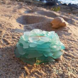 Light Blue Seaglass Tealight Holder, Blue Moon Candleholder, Turquoise Glass Candlestick, Coastal Beach Sea Art - thumbnail 3
