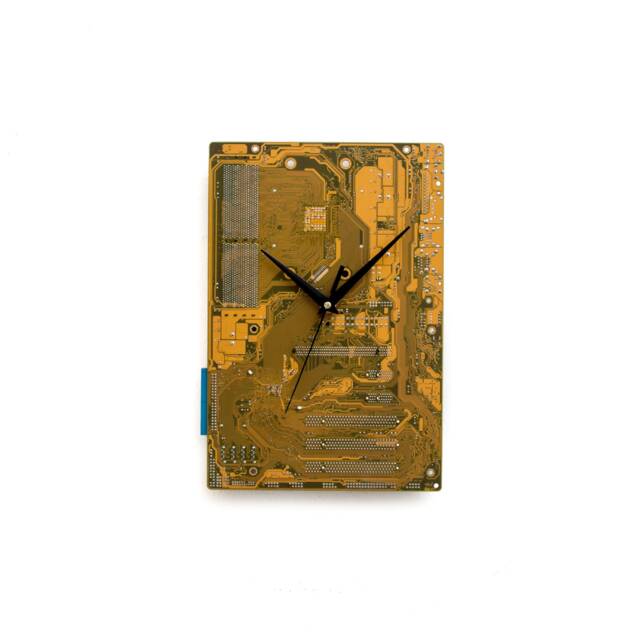 Large Dark Yellow Wall Clock, 12'' Decor, Gift For Husband Boyfriend Father Brother, Recycled Motherboard Decor Man Cave Accessory - image 1