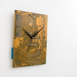 Large Dark Yellow Wall Clock, 12'' Decor, Gift For Husband Boyfriend Father Brother, Recycled Motherboard Decor Man Cave Accessory - thumbnail 4