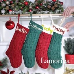 Christmas Embroidered Name Stocking, Personalized Stockings, Knit Stockings, Family Stockings, Holiday Stockings Gifts - thumbnail 2