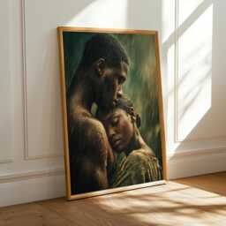 Intimate Embrace Art Print Romantic Couple Under Rain, Bedroom Decor - Poster Only - thumbnail 1