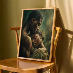 Intimate Embrace Art Print Romantic Couple Under Rain, Bedroom Decor - Poster Only - thumbnail 3
