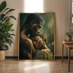 Intimate Embrace Art Print Romantic Couple Under Rain, Bedroom Decor - Poster Only - thumbnail 2