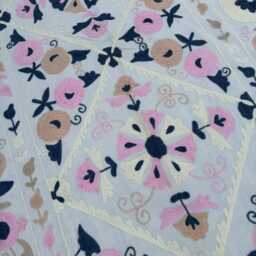 Cotton Suzani Hand-Embroidered Quilt, Traditional Floral Embroidery, Artisan Bedding For Elegant Interiors - thumbnail 3