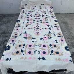 Cotton Suzani Hand-Embroidered Quilt, Traditional Floral Embroidery, Artisan Bedding For Elegant Interiors - thumbnail 2