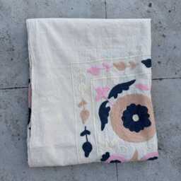 Cotton Suzani Hand-Embroidered Quilt, Traditional Floral Embroidery, Artisan Bedding For Elegant Interiors - thumbnail 4