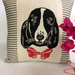 Springer Spaniel Pillow Hand Block Print Dog Throw Pillow - thumbnail 2