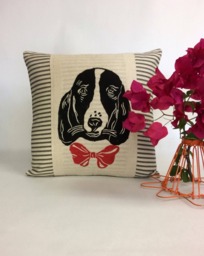 Springer Spaniel Pillow Hand Block Print Dog Throw Pillow - thumbnail 1
