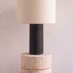Handmade Ceramic Table Lamp, A Lighting & Decorative Object. Grayish-Blue Metallic Base Canvas Shade - thumbnail 3