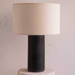 Handmade Ceramic Table Lamp, A Lighting & Decorative Object. Grayish-Blue Metallic Base Canvas Shade - thumbnail 2