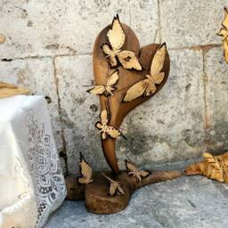 Butterly Sculpture, Heart Wooden Butterfly Family Heart - thumbnail 2
