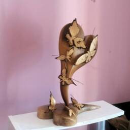 Butterly Sculpture, Heart Wooden Butterfly Family Heart - thumbnail 3
