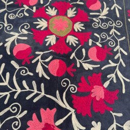 Hand-Embroidered Velvet Suzani Quilt in Luxurious Soft For Bedding Or Couch - thumbnail 3