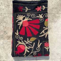 Hand-Embroidered Velvet Suzani Quilt in Luxurious Soft For Bedding Or Couch - thumbnail 4