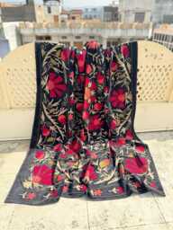 Hand-Embroidered Velvet Suzani Quilt in Luxurious Soft For Bedding Or Couch - thumbnail 1